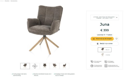 [na zamówienie] Fotel obrotowy JUNA z funkcją relax, tkanina Livigno chenille brązowy, rama dąb naturalny