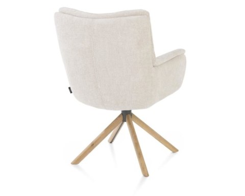 [na zamówienie] Fotel obrotowy JUNA z funkcją relax, tkanina Livigno chenille kremowy, rama dąb naturalny
