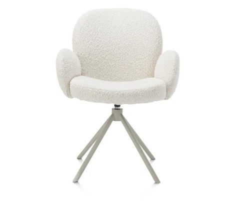 [na zamówienie] Krzesło obrotowe JAXON - tkanina Bouclé, kolor Ivory, podstawa Silk Grey