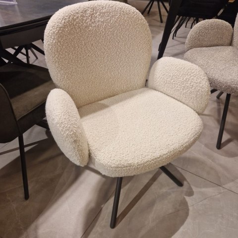 [na zamówienie] Krzesło obrotowe JAXON - tkanina Bouclé, kolor Ivory, podstawa Silk Grey