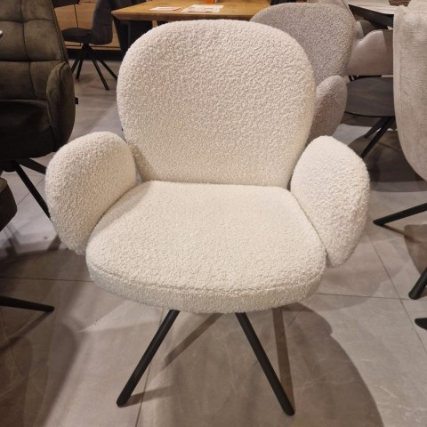 [na zamówienie] Krzesło obrotowe JAXON - tkanina Bouclé, kolor Ivory, podstawa antracyt