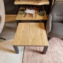 Zestaw dwóch stolików kawowych Loft - Dębowy blat, stalowa podstawa