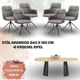 Zestaw stół ARAWOOD 240 x 120 cm + 6 krzeseł Efiel (wybór koloru)