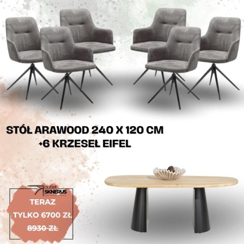 Zestaw stół ARAWOOD 240 x 120 cm + 6 krzeseł Efiel (wybór koloru)