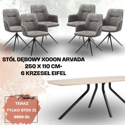 Zestaw stół ARVADA 250 x 110 cm+ 6 krzeseł obrotowych EIFEL (wybór koloru) Zestaw stół ARVADA 250 x 110 cm+ 6 krzeseł obrotowych EIFEL (wybór koloru)