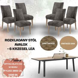 Zestaw stół rozkładany Avalox (rozmiar i optyka blatu do wyboru)+ 6 H&H Lea