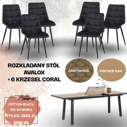 Zestaw stół rozkładany Avalox (rozmiar i optyka blatu do wyboru)+ 6 krzeseł Coral (wybór koloru)