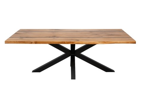 Stół dębowy z rzekami żywicy 'RIVER' 200x100 cm, blat lity dąb, nogi metalowe czarne