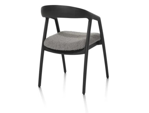 [na zmówienie] Krzesło z podłokietnikami DANTE, szara tkanina bouclé, nogi z litego dębu w kolorze antracytu