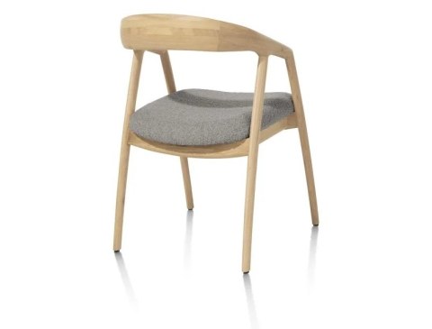 [na zmówienie] Krzesło z podłokietnikami DANTE, szara tkanina bouclé, nogi z litego dębu