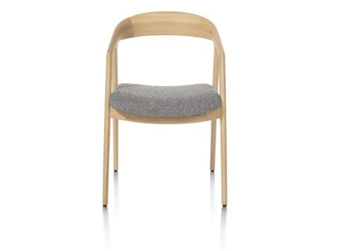 [na zmówienie] Krzesło z podłokietnikami DANTE, szara tkanina bouclé, nogi z litego dębu