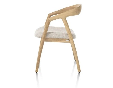 [na zmówienie] Krzesło z podłokietnikami DANTE, tkanina bouclé Creme, nogi z litego dębu