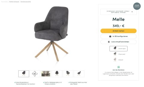 [na zamówienie] Fotel obrotowy Melle, mikrofibra Calabria - Antracyt/ drewniana podstawa