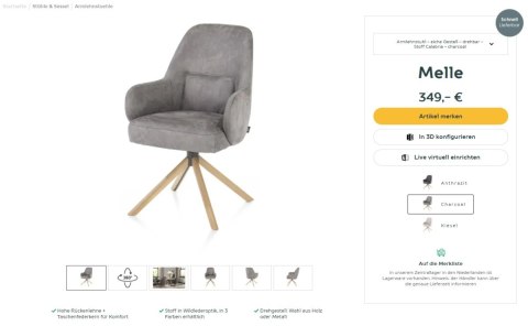 [na zamówienie] Fotel obrotowy Melle, mikrofibra Calabria - Charcoal/ drewniana podstawa