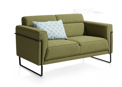 Nowoczesna sofa 2-osobowa FISKARDO XOOON, zielona tkanina pleciona, czarna metalowa rama Nowoczesna sofa 2-osobowa FISKARDO XOOON, zielona tkanina pleciona, czarna metalowa rama