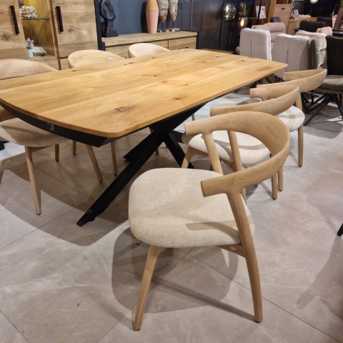 [OD RĘKI] Krzesło skandynawskie Bellami, rama z litego dębu, tkanina szenilowa Livigno - kremowy