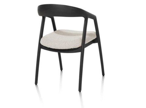 [OD RĘKI] Krzesło z podłokietnikami DANTE, kremowa tkanina bouclé, nogi z litego dębu w kolorze antracytu