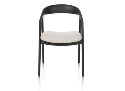 [OD RĘKI] Krzesło z podłokietnikami DANTE, kremowa tkanina bouclé, nogi z litego dębu w kolorze antracytu