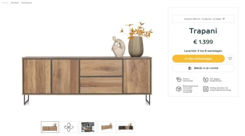 [K, defekt] Industrialna komoda TRAPANI 240 cm, fornir z mango 'smoked' na metalowej podstawie.