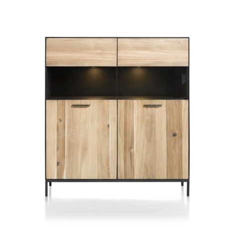 Kredens/Witryna Niska Lugal 125 cm Habufa (Tramwood Smoke, 2-drzwiowa, przeszklona)