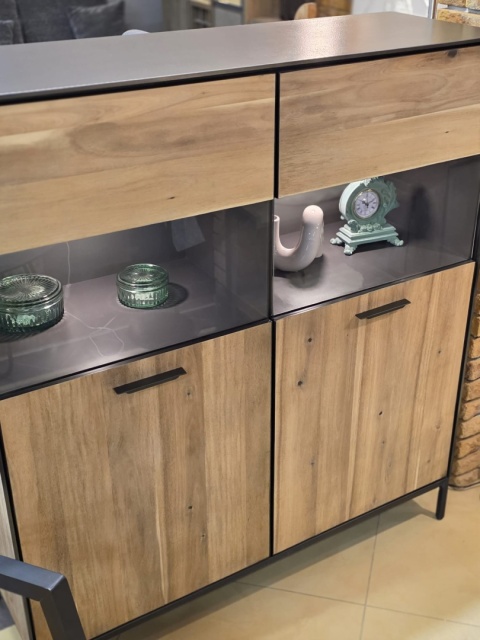 Kredens/Witryna Niska Lugal 125 cm Habufa (Tramwood Smoke, 2-drzwiowa, przeszklona)