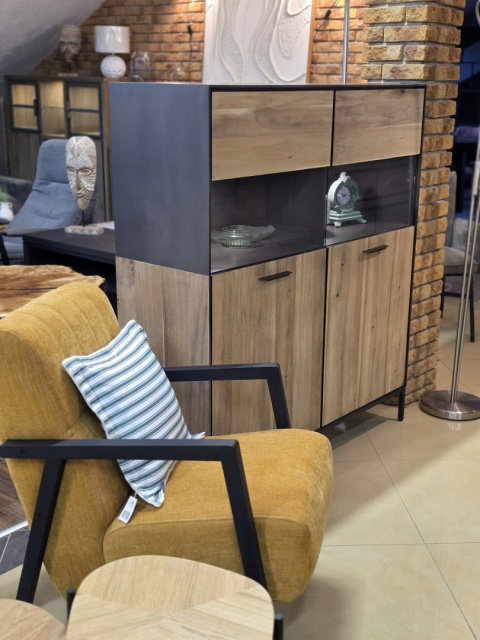 Kredens/Witryna Niska Lugal 125 cm Habufa (Tramwood Smoke, 2-drzwiowa, przeszklona)