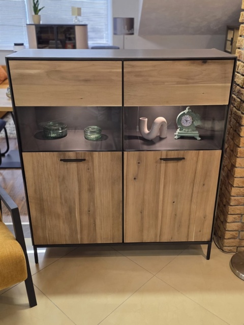 Kredens/Witryna Niska Lugal 125 cm Habufa (Tramwood Smoke, 2-drzwiowa, przeszklona)