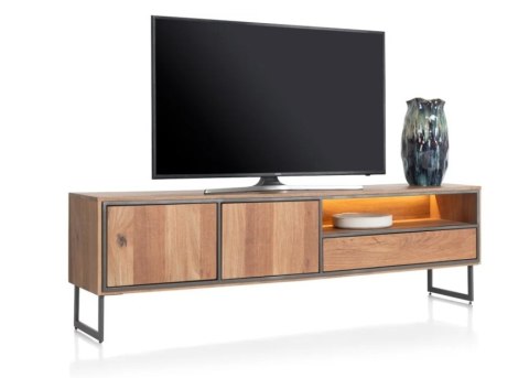 (M, defekt) Nowoczesna szafka RTV Trapani Henders & Hazel 200 cm, fornir mango smoked, z oświetleniem LED (M, defekt) Nowoczesna szafka RTV Trapani Henders & Hazel 200 cm, fornir mango smoked, z oświetleniem LED
