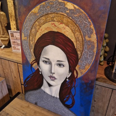 Obraz Akrylowy „Czerwona Aureola" (Modern Icon), 80x120 cm, Na Płótnie