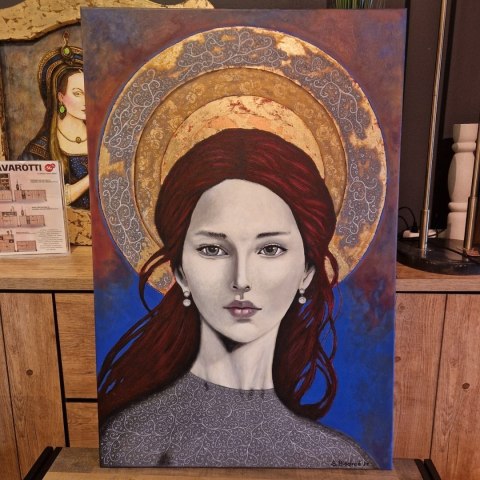 Obraz Akrylowy „Czerwona Aureola" (Modern Icon), 80x120 cm, Na Płótnie