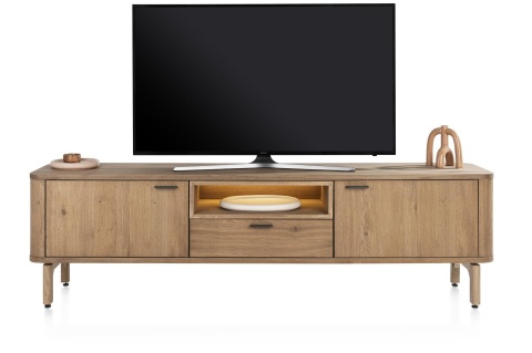 Szafka RTV ZADE 210 cm, fornir dębowy Dune, 2 drzwi, 1 szuflada, 1 nisza LED