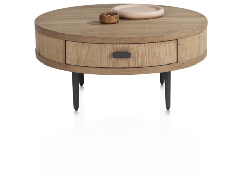 Stolik Kawowy ZADE Okrągły Ø 75 cm, fornir dębowy Dune, 1 szuflada