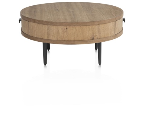 Stolik Kawowy ZADE Okrągły Ø 75 cm, fornir dębowy Dune, 1 szuflada
