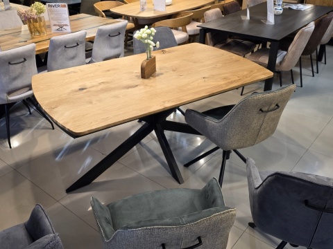 [R] Stół industrialny rozkładany ASPEN 170-230 cm, blat lity dąb, noga pająk