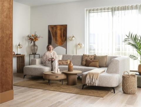 Stolik Kawowy ZADE Okrągły Ø 60 cm, fornir dębowy Dune, podstawa cylindryczna