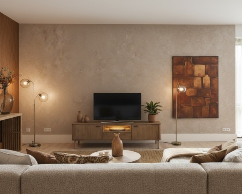 Szafka RTV ZADE 210 cm, fornir dębowy Dune, 2 drzwi, 1 szuflada, 1 nisza LED