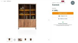 Witryna/Kredens EVEREST 150 cm, 3 szklane drzwi LED, 3 pełne drzwi soft-closing, fornir z dymionego drzewa mango