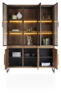 Witryna/Kredens EVEREST 150 cm, 3 szklane drzwi LED, 3 pełne drzwi soft-closing, fornir z dymionego drzewa mango