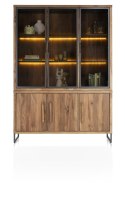 Witryna/Kredens EVEREST 150 cm, 3 szklane drzwi LED, 3 pełne drzwi soft-closing, fornir z dymionego drzewa mango