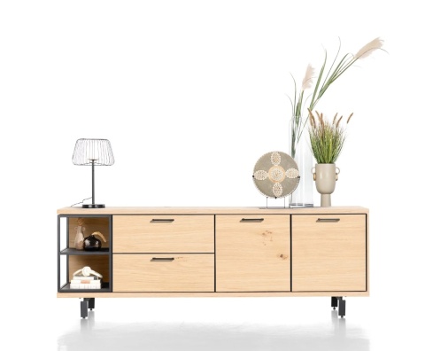 Nowoczesna komoda 230 cm Henders& Hazel Ridgefield Natural z oświetleniem LED, fornir dębowy i metal