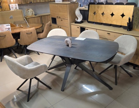 (R, od ręki) Fotel obrotowy z podłokietnikami FINN w tkaninie Livigno, kremowy z grafitową podstawą