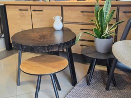 Stolik Kawowy z plastra (2) HAGAN z Nieregularnym Blatem Dąb Czarny / Czarne Metalowe Nogi