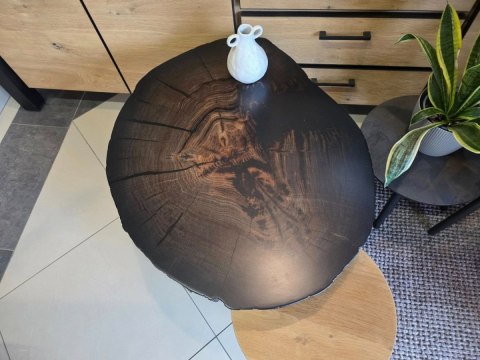 Stolik Kawowy z plastra (2) HAGAN z Nieregularnym Blatem Dąb Czarny / Czarne Metalowe Nogi