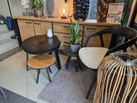 Stolik Kawowy z plastra (2) HAGAN z Nieregularnym Blatem Dąb Czarny / Czarne Metalowe Nogi