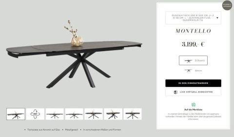 [M, DEFEKT #2] Stół rozkładany Xooon Montello 200 + 2 x 50 cm x 100 cm ceramika na szkle hartowanym