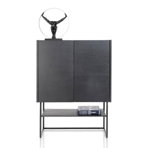 [M] Highboard / Komoda Wysoka CARVING 125 cm, 2-drzwiowa, Fornir Dębowy Castle Black z Reliefem - XOOON