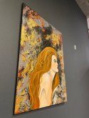 Obraz Ręcznie Malowany "Miedziana Aura" - Kobieta z Chartem 58x78 cm