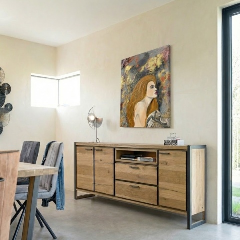 Obraz Ręcznie Malowany "Miedziana Aura" - Kobieta z Chartem 58x78 cm