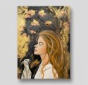 Obraz Ręcznie Malowany "Złota Więź" - Kobieta z Psem 55x75 cm