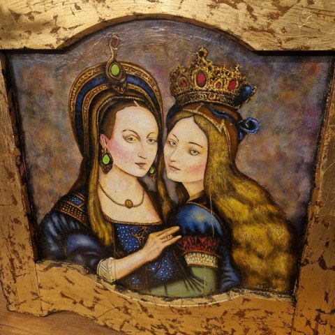 Obraz "Tajemnica Dwóch Koron" w unikatowej, ręcznie złoconej ramie z drewna